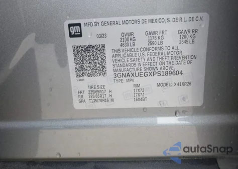 2023 Chevrolet Equinox Awd Lt из США, поврежденный, VIN 3GNAXUEGXPS189604